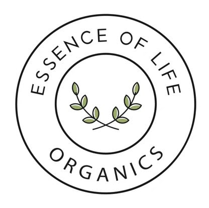 Essence of Life Organics logo with circular design and two leafy branches