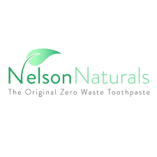 Nelson Naturals logo with green leaf design and tagline 'The Original Zero Waste Toothpaste'