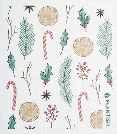 Plantish Balsam Lane Swedish Sponge Cloth in green with textured surface, 12x7 inches, featuring absorbent cellulose and