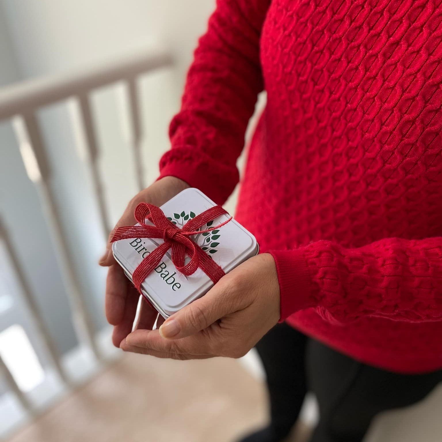 Close-up of the Birch Babe Gift Set sampler showcasing small, travel-sized bottles with natural floral scent labels and