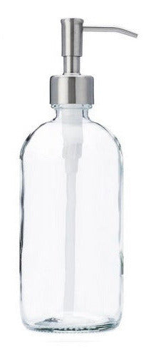 Jarmazing 16 oz clear glass soap and lotion dispenser with stainless steel pump, reusable bottle for kitchen or bathroom sinks.