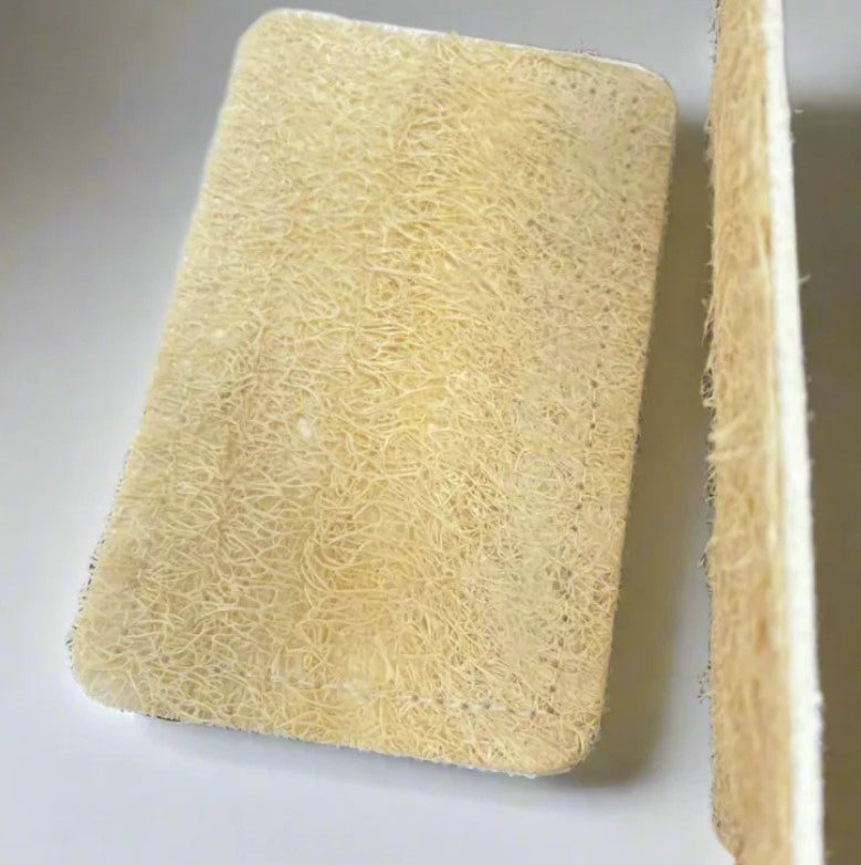 Earthly Change natural loofah and cellulose compostable kitchen scrubber with fibrous texture, 4x4 inches, earth-toned