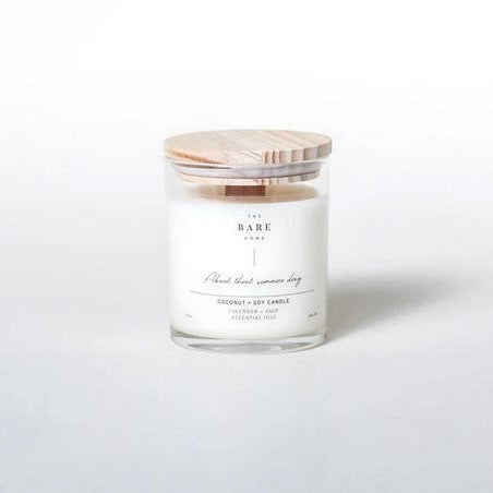 Lavender and Sage Candle showing textured fabric wick holder and subtle embossed label detail from a top-down perspective