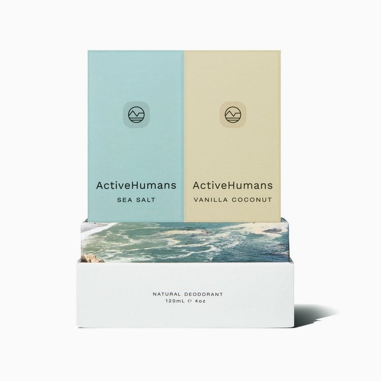 Active Humans Sea Salt and Vanilla Coconut deodorant spray set natural non toxic aluminum free deodorant duo made in Canada