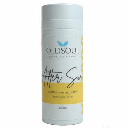 Old Soul Soap Company After Sun balm 60ml – natural cooling after sun stick with peppermint, lavender and calendula on white background