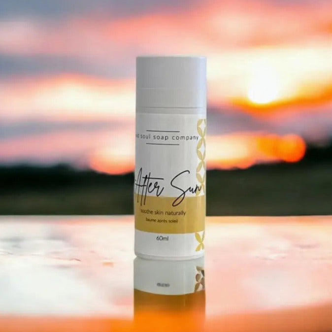 Old Soul Soap Company after sun balm with natural ingredients, creamy texture, soothing scent, and eco-friendly packaging in