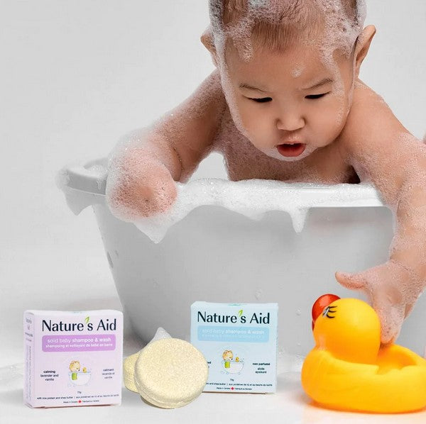 Nature’s Aid baby solid shampoo and body wash bar with aloe vera and calming lavender, gentle 2-in-1 formula for delicate