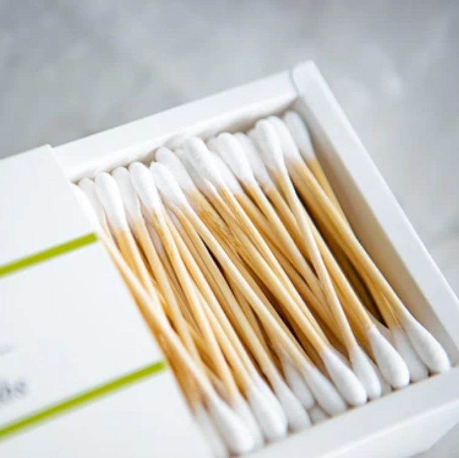 Ola Bamboo Cotton Swabs with natural bamboo sticks and white cotton tips, zero waste personal care product
