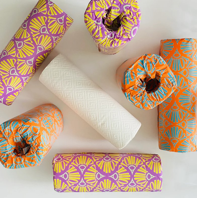 Close-up of the rolled bamboo paper towel’s textured surface, highlighting natural fibers and soft, absorbent material