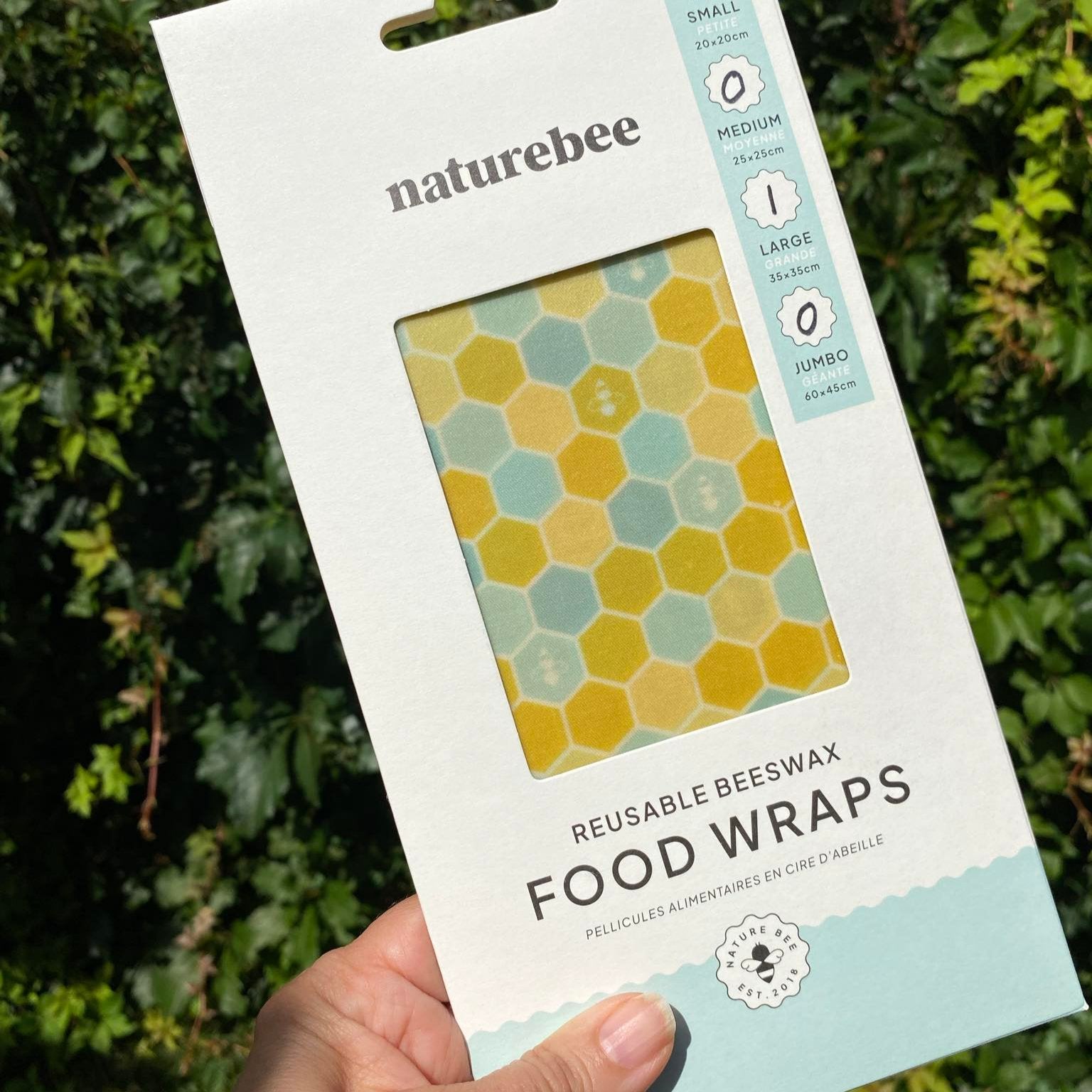 Large Beeswax Wrap from Nature Bee measures 35 x 35 cm. Perfect for sandwiches, lettuce, covering containers, and bundling items together like loose carrots.