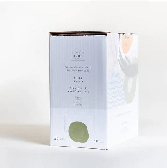 Close-up of the Bergamot Lime Dish Soap label highlighting vibrant citrus illustration and crisp typography on clear plastic