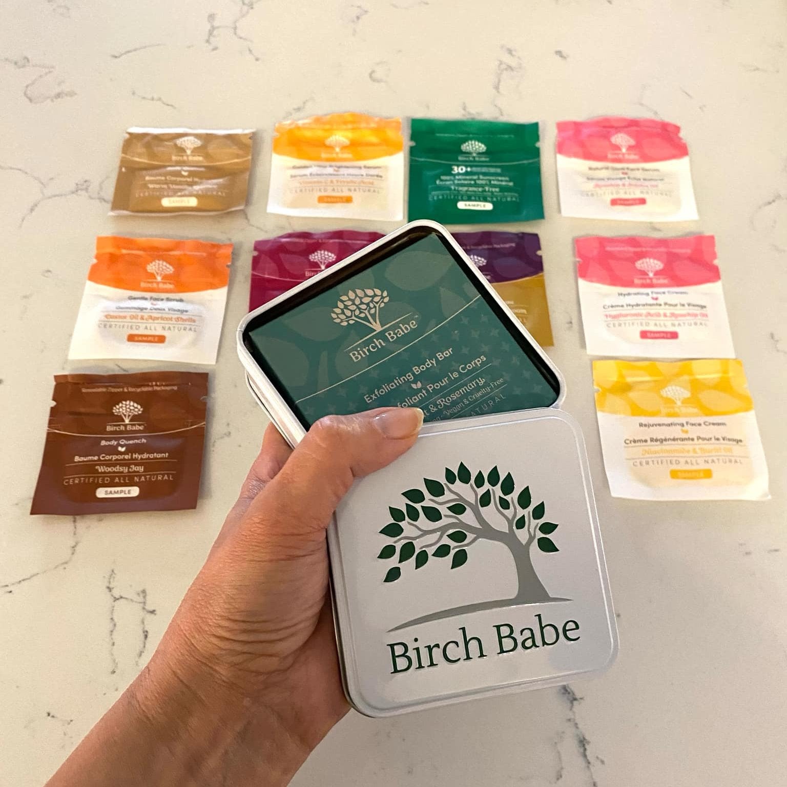 Birch Babe Gift Set Sampler with natural skincare oils, creams, and balms featuring clean, zero waste formulas