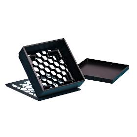 Close-up of the Make Nice Company Dish Soap Tray's textured, matte gray plastic surface showing drainage grooves and rounded