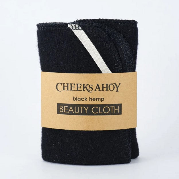 Cheeks Ahoy Black Hemp Cloth for facial cleansing, soft black texture, hand-woven, Canadian-made facial care accessory