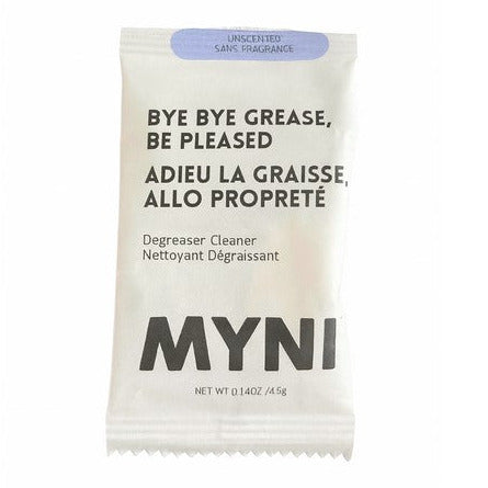Myni unscented degreaser cleaner tablet packet on white background, zero-waste Canadian kitchen cleaning product