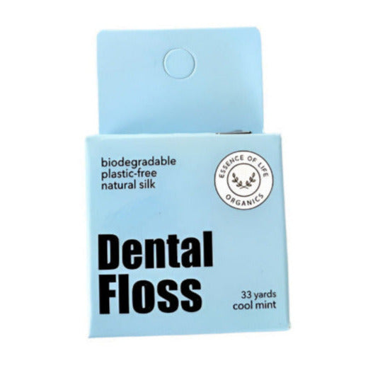 Biodegradable dental floss with mint flavor from Essence of Life Organics, eco-friendly and locally-sourced zero waste