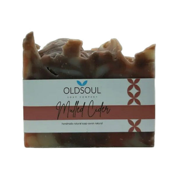 Old Soul Soap Company mulled cider vegan bar soap with textured reddish-brown surface, 4 oz, crafted for bath and body use