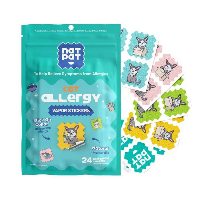 NATPAT cat allergy relief vapour stickers Canada natural plant-based pet allergy support stickers essential oil vapour patches for cats