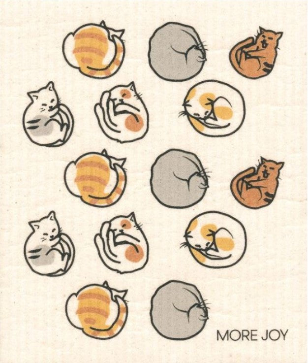 MORE JOY Cat Nap More Joy Swedish Dishcloth with illustrated gray and white cats napping on soft cotton-cellulose fabric