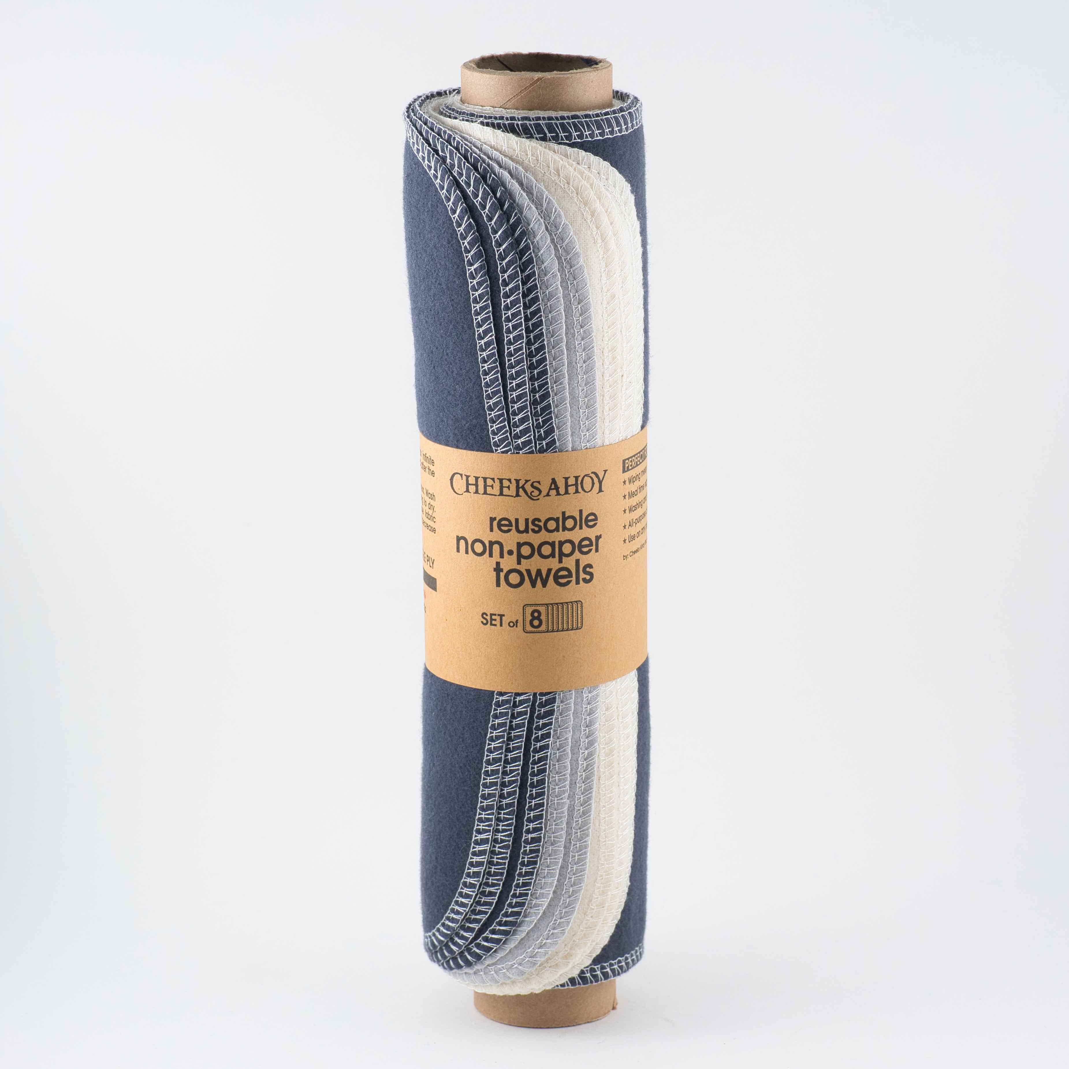Cheeks Ahoy reusable non-paper towels in warm neutral charcoal, soft fabric with subtle texture, folded on white background.