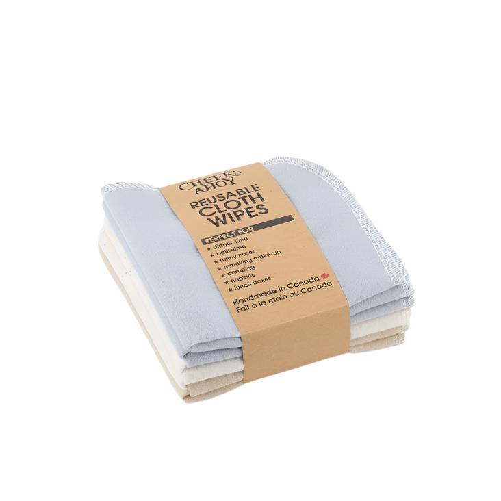 Cheeks Ahoy reusable cloth wipes in soft beige with textured cotton fabric, 10-pack, showcasing eco-friendly, washable
