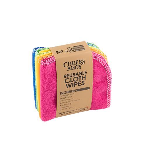 Cheeks Ahoy Rainbow Reusable Cloth Wipes 10-pack, soft terrycloth fabric with rainbow color stripes, eco-friendly and