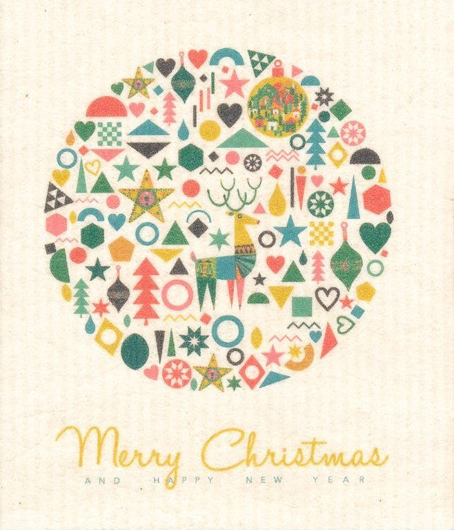 MORE JOY Christmas Swedish dishcloth featuring festive red and green design, biodegradable cellulose and cotton material