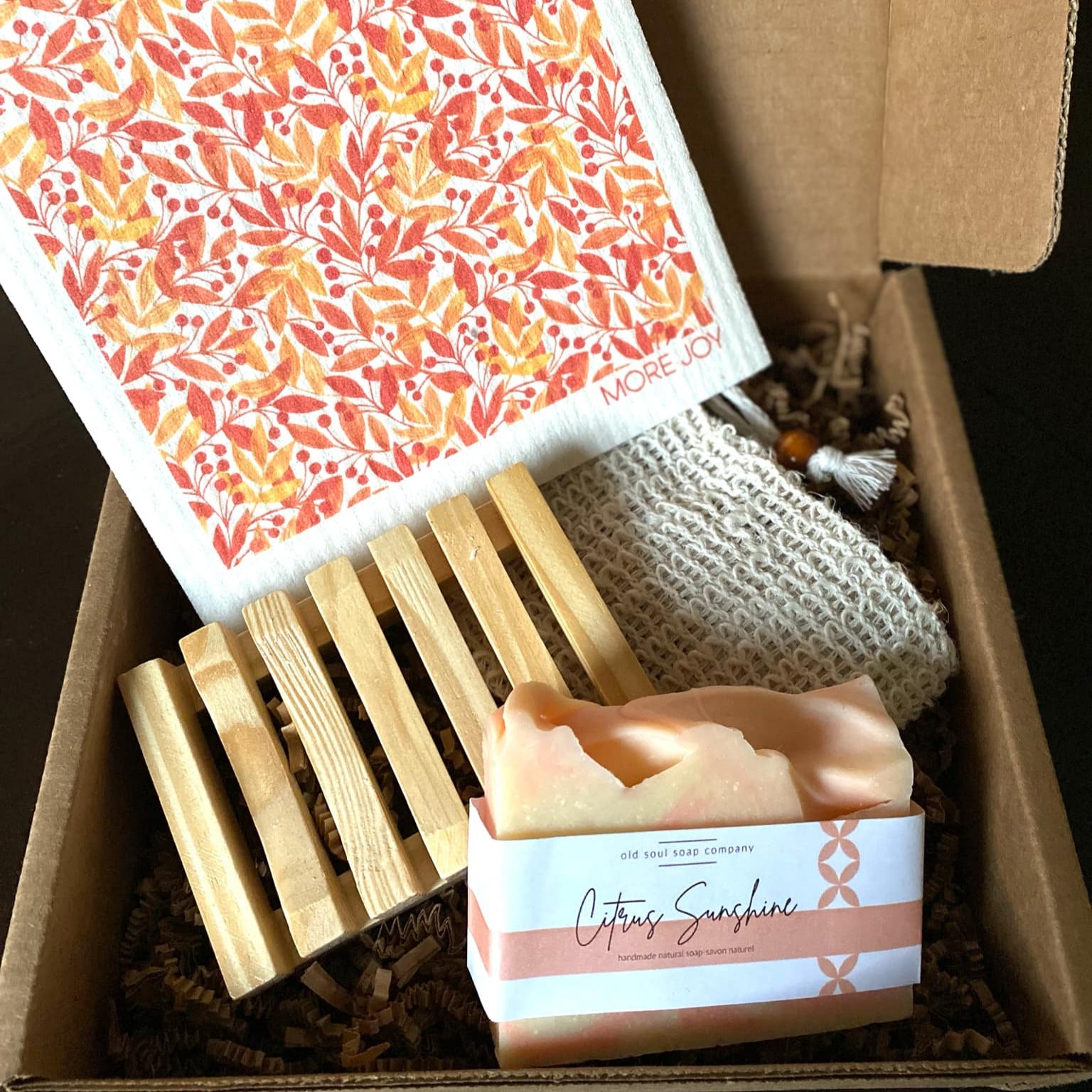 Citrus Sunshine Gift Box from Old Soul Soap Company featuring four eco-friendly soap bars with vibrant citrus scent, natural