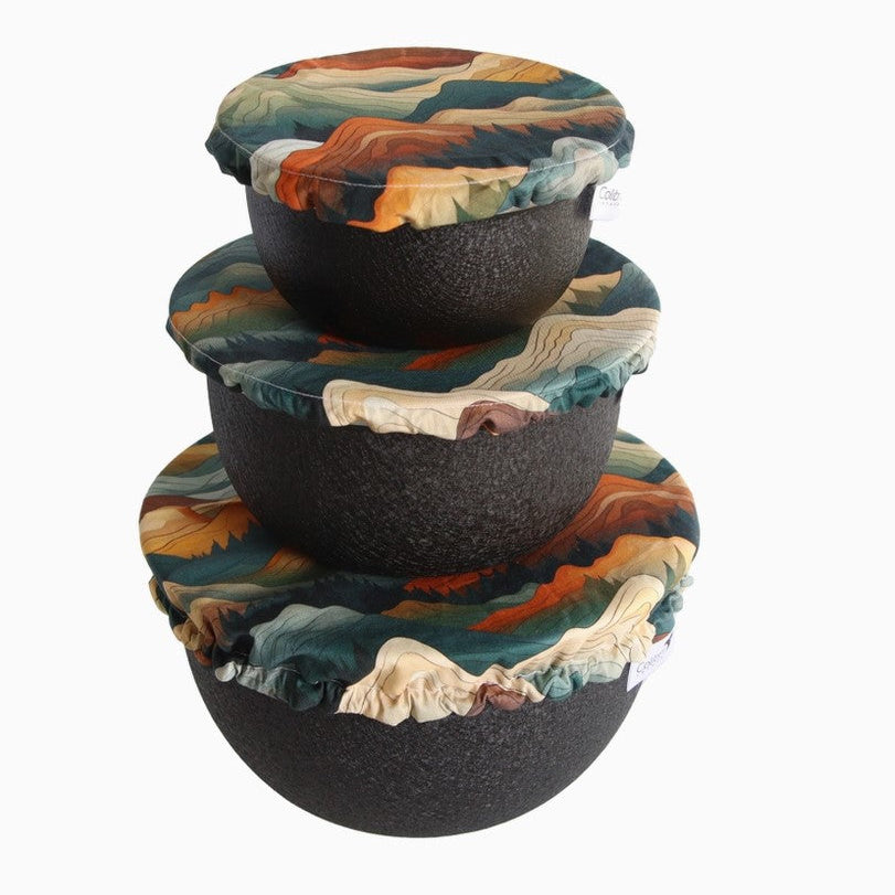 Colibri reusable bowl cover set in Mountains pattern made in Canada