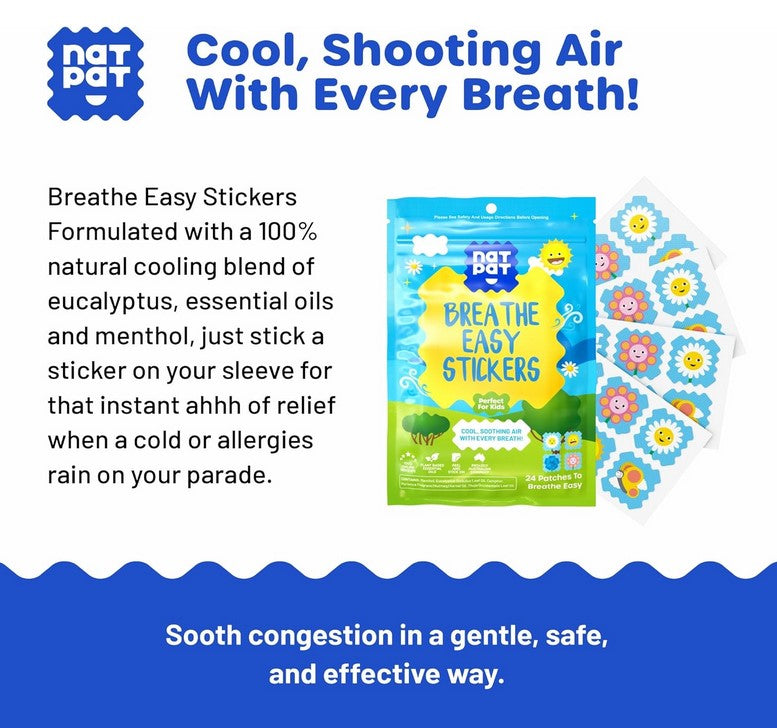 Close-up of NATPAT StuffyPatch Vapor Sticker with textured blue and white design, showing breathable surface details from a