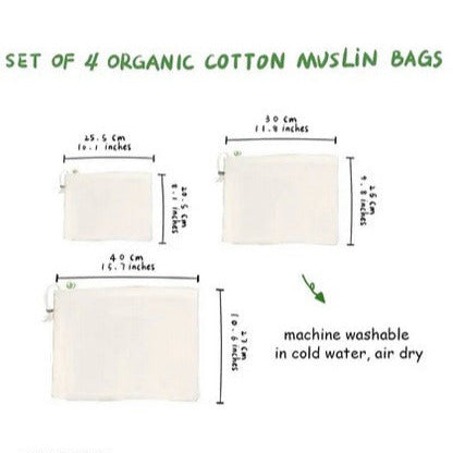 Close-up of unbleached cotton muslin bag opening showing natural textured fabric and drawstring closure for food storage