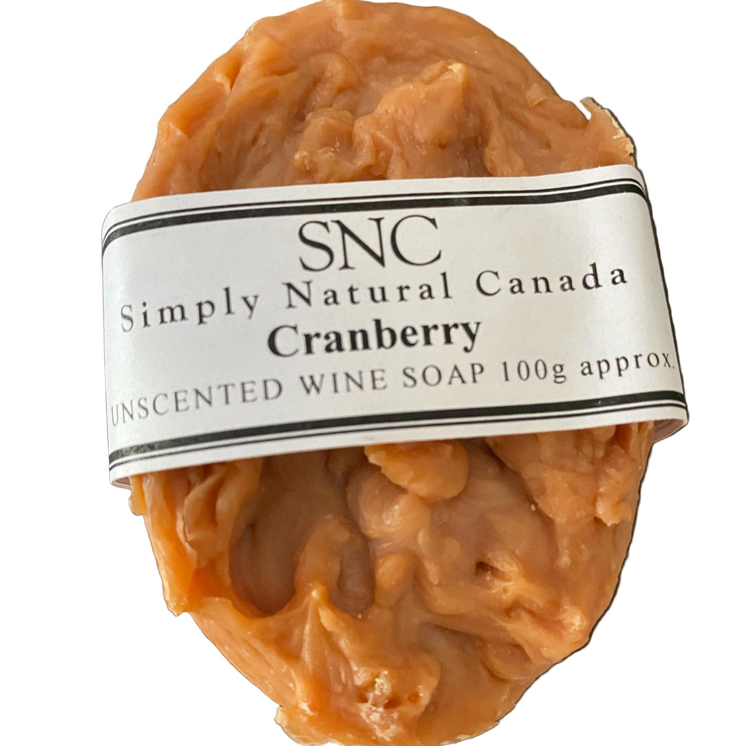 Unscented cranberry wine soap by Simply Natural Canada, oval-shaped, textured bar with deep red color and smooth surface