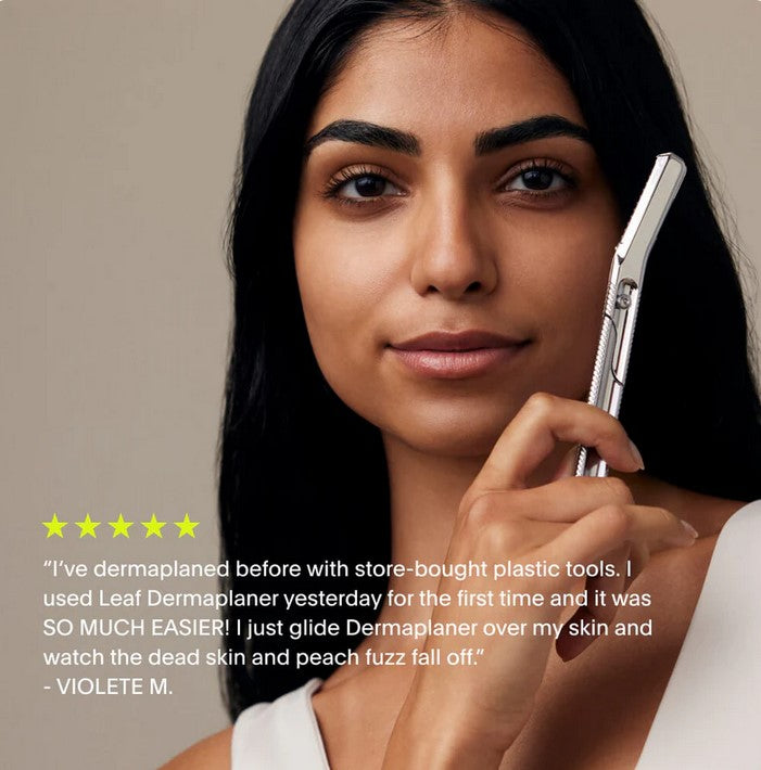 Close-up of the Leaf Face and Body Set - Prism with textured green and lavender leaves, showcasing detailed leaf veins on