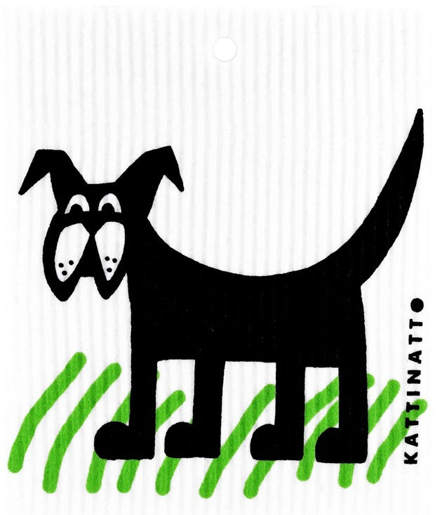 Dog in grass Kattinatt Swedish dishcloth reusable eco sponge cloth cellulose cotton dog design sustainable cleaning Canada