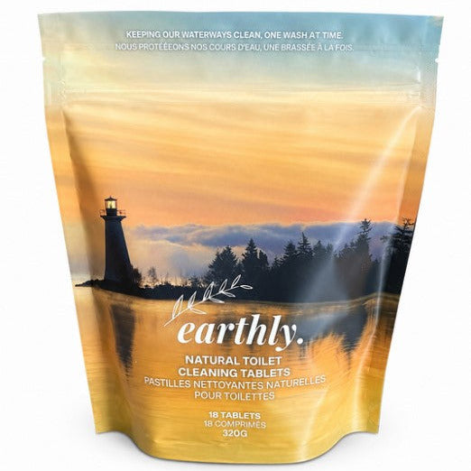 Earthly Change natural toilet cleaning tablets made in Canada eco friendly septic safe toilet bowl cleaner pouch