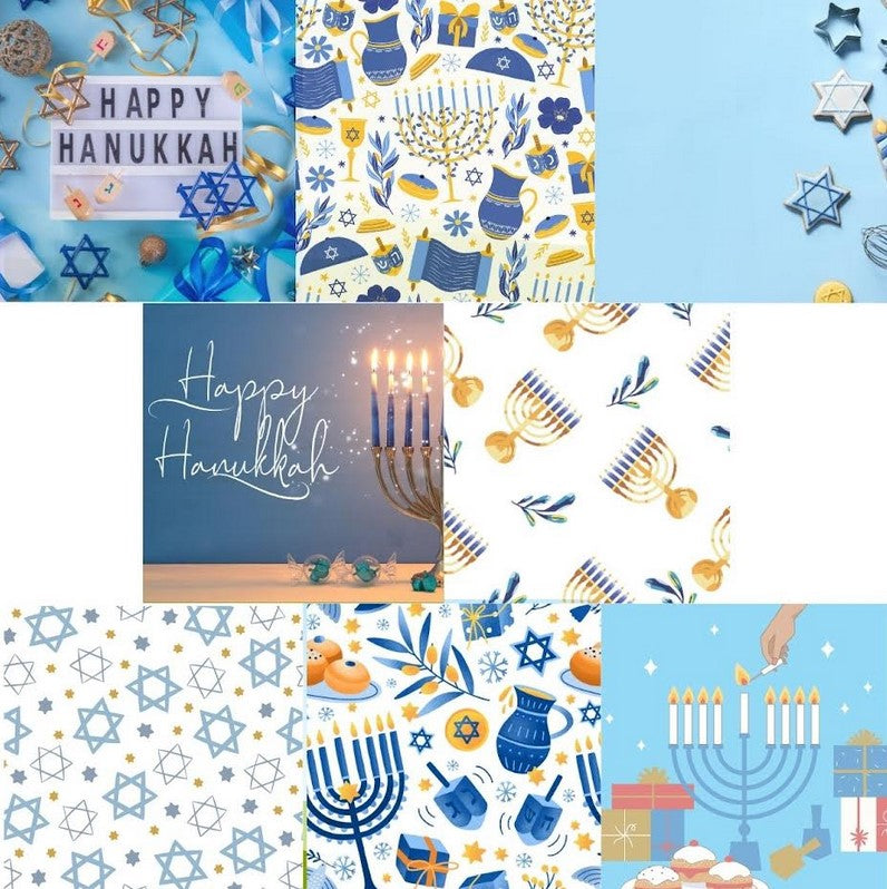 Close-up of the festive Hanukkah-themed illustration on the Swedish Dishcloth, highlighting intricate menorah and dreidel
