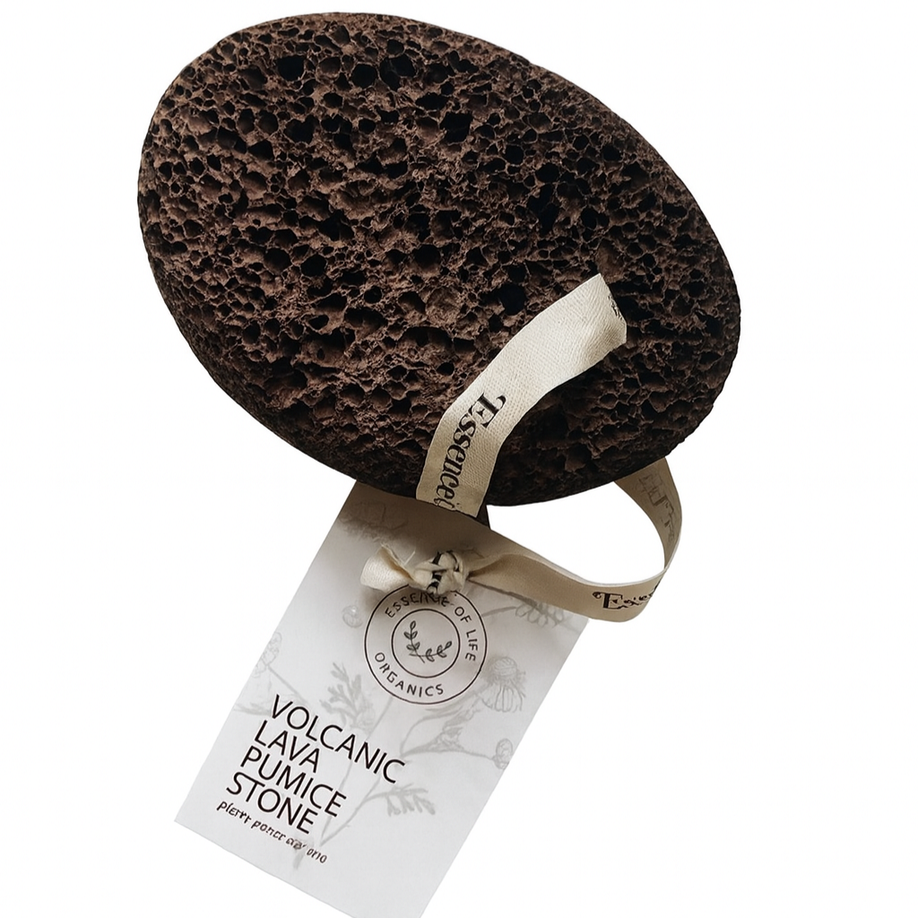 Natural volcanic lava pumice stone with rough texture for exfoliation, size approximately 4 inches, from Essence of Life