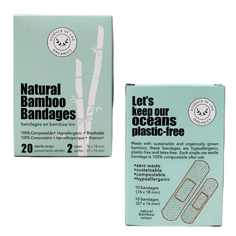 Essence of Life Organics biodegradable bamboo bandages, eco-friendly, compostable, Canadian-made wound care, natural