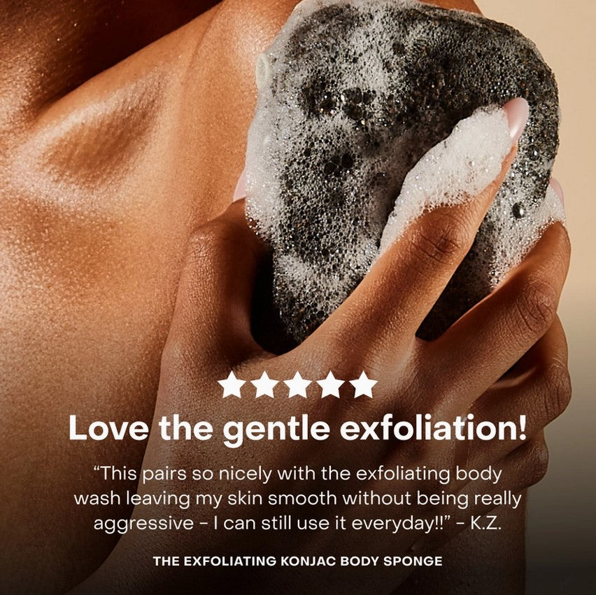 Close-up of the black konjac sponge's textured surface highlighting organic, fibrous detail for gentle exfoliation.
