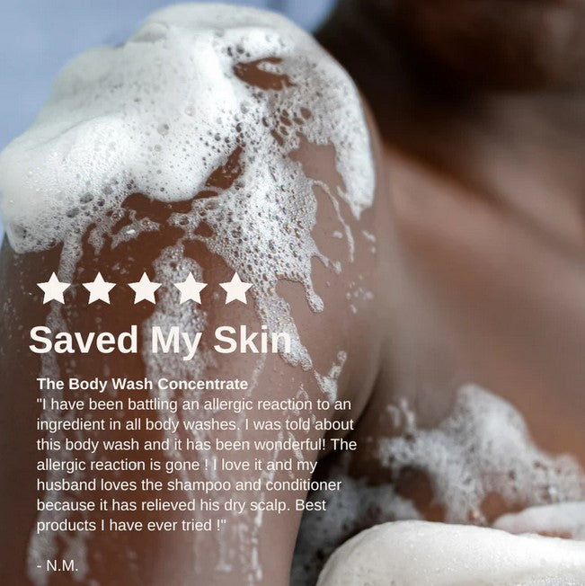 Close-up of Everist Body Wash Concentrate pouring from a clear bottle, highlighting the translucent gel texture and vibrant