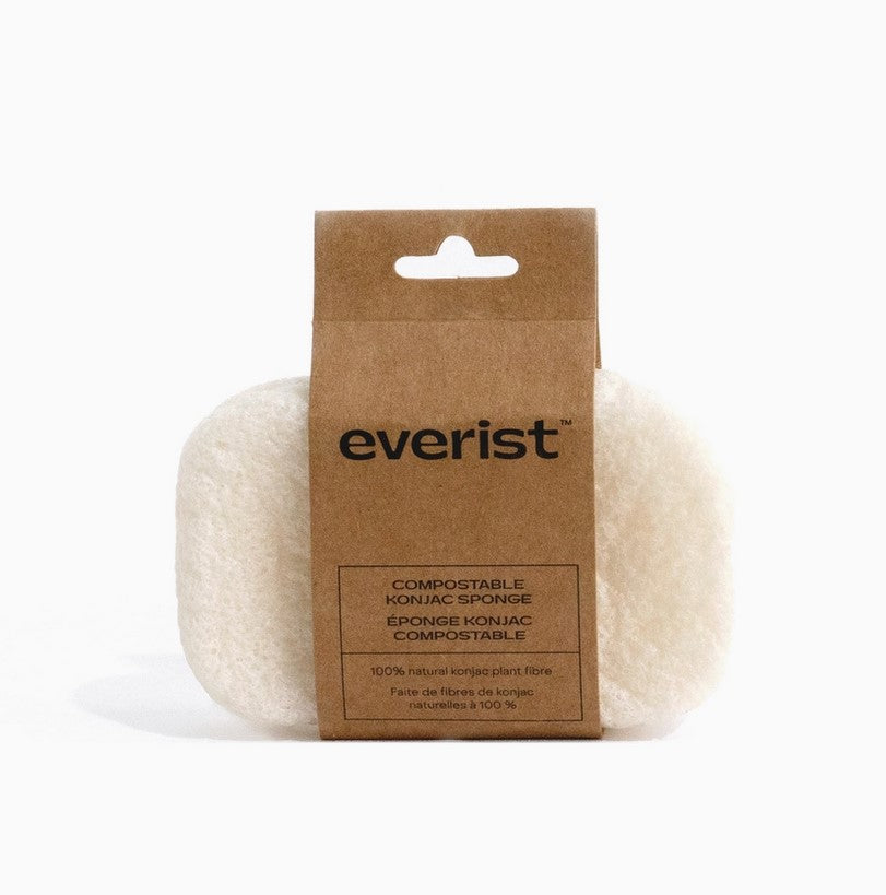 Everist compostable white konjac body sponge with smooth texture, 4-inch diameter for bath and shower use