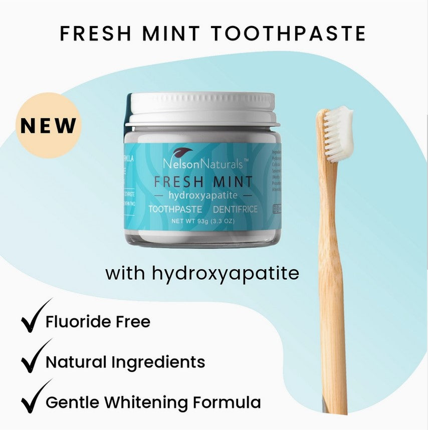 Close-up of Nelson Naturals Fresh Mint Toothpaste jar lid with textured honeycomb pattern and clear branding detail