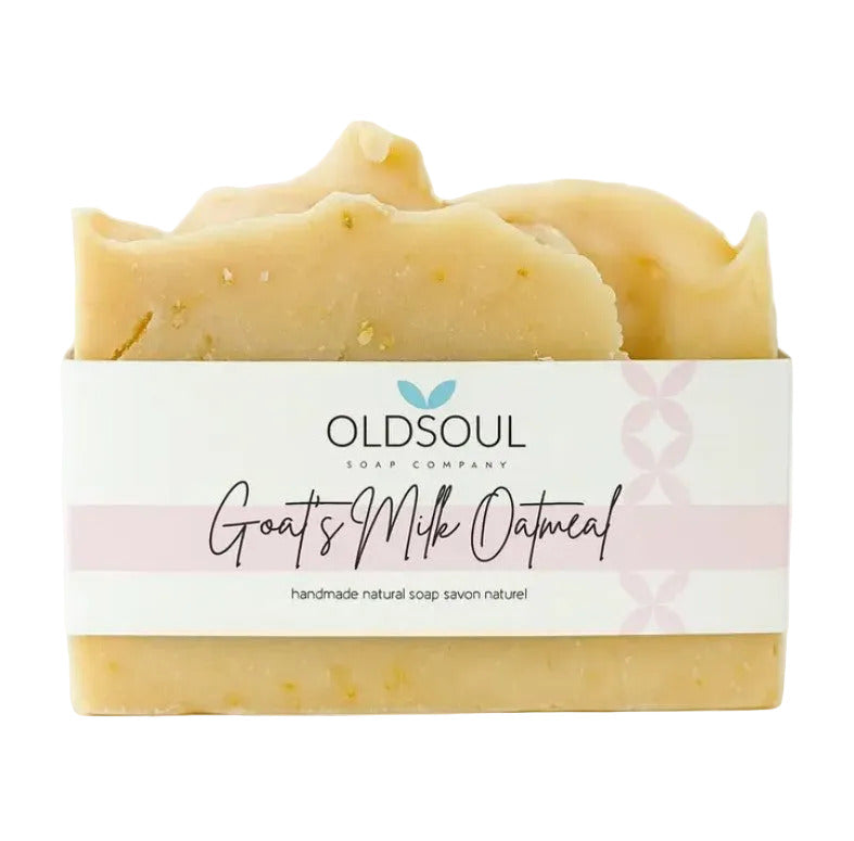 Old Soul Soap Company Goat’s Milk Oatmeal natural bar soap – handmade moisturizing artisan soap for sensitive and dry skin on white background
