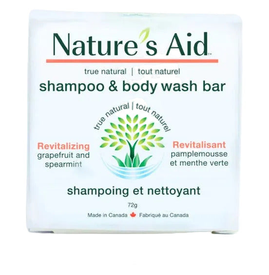 Close-up of the revitalizing grapefruit and spearmint scent label on the textured soap bar packaging side