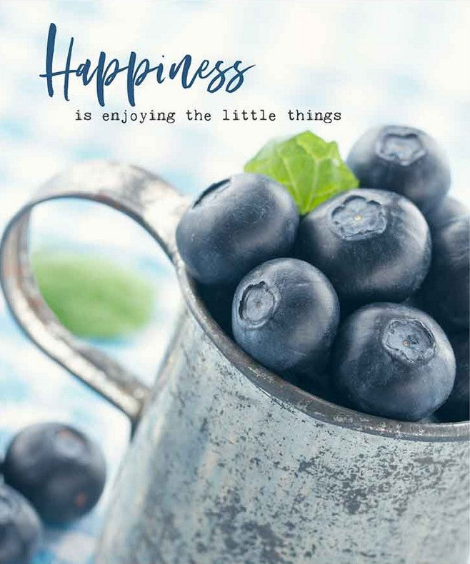 Happiness More Joy Swedish dishcloth featuring blueberries, cellulose and cotton material, biodegradable, ideal for cleaning