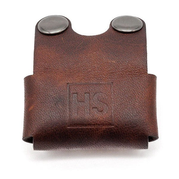 Brown Henson Razor Head Cover made from genuine leather with snap closures