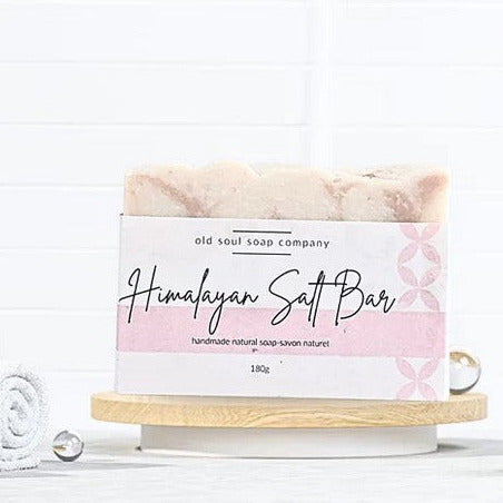 Himalayan Salt Artisan Soap bar with coarse salt crystals and natural beige color, crafted by Old Soul Soap Company