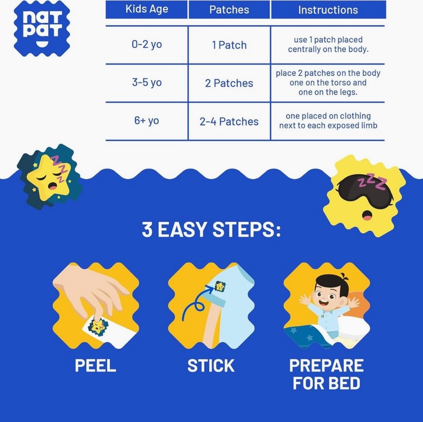 Close-up of NATPAT Sleep Promoting Stickers showing colorful designs and textured adhesive backing for easy application on