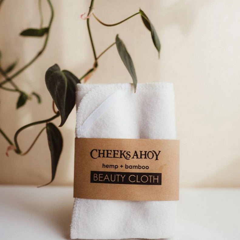 Cheeks Ahoy hemp bamboo face cloth in ivory, soft texture for gentle facial cleansing and makeup removal, made in Canada