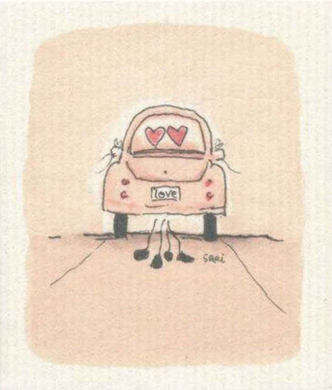 Just Married More Joy Swedish Dishcloth featuring biodegradable cellulose and cotton, celebrating love with eco-friendly